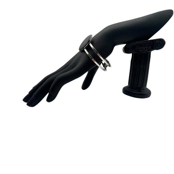 Apache Tears Stone Silver Bangle Cuff Bracelet - Picture 6 of 9